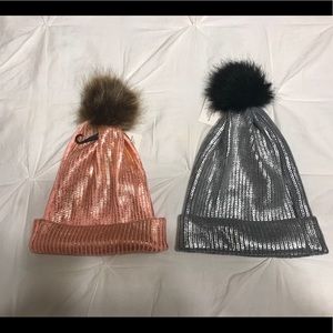 SET OF 2 IRIDESCENT POM POM BEANIES